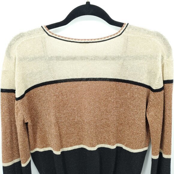 Free People Gold Dust Colorblock V-Neck Shimmer/Metallic Relaxed Fit Sweater XS - Picture 10 of 16